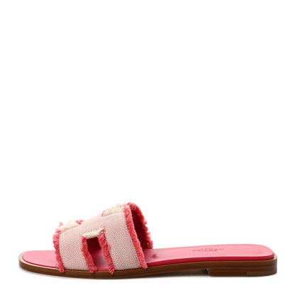 Hermes Toile H Oran Fringe Sandals 36 Framboise 1 of 9