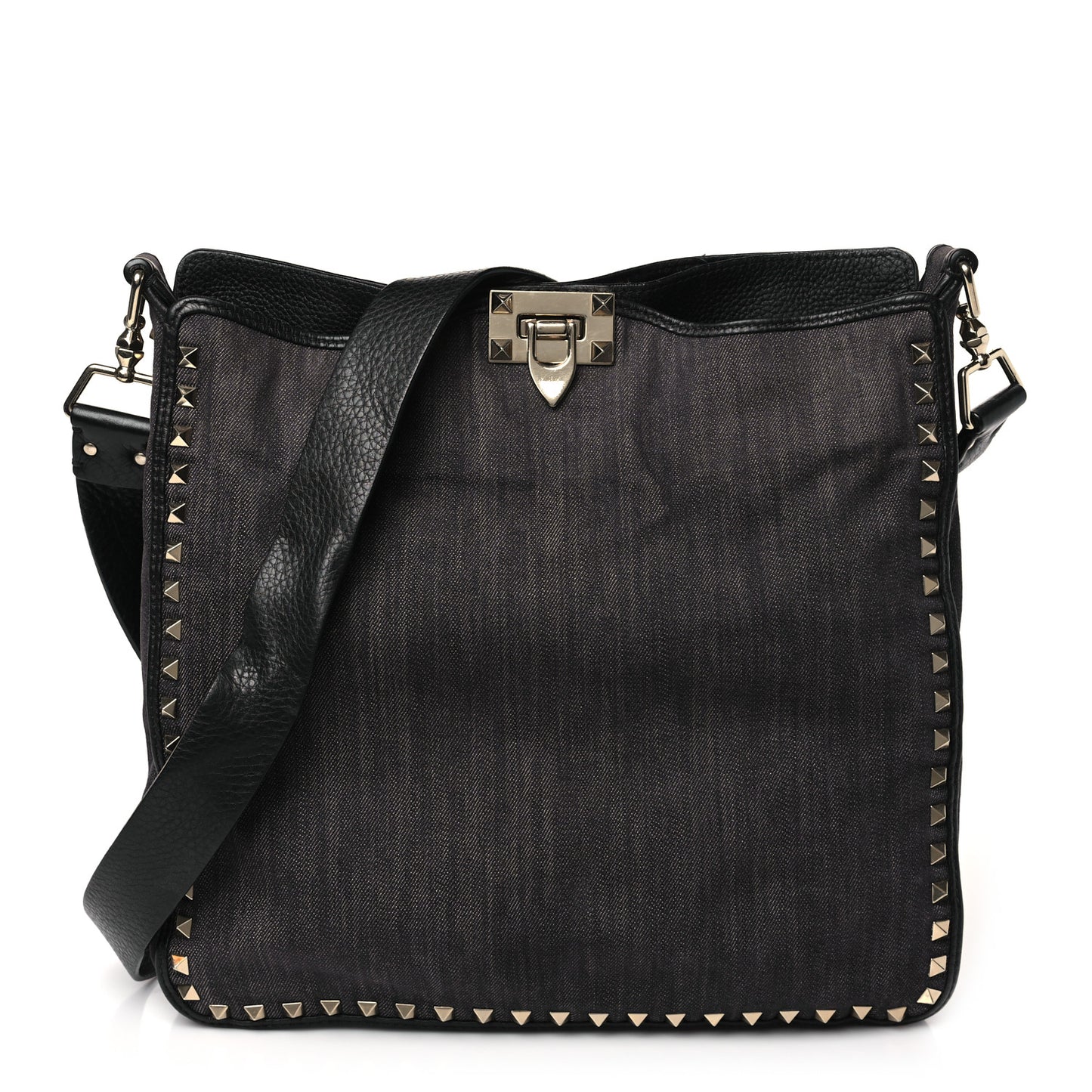 Denim Small Rockstud Flip-Lock Messenger Bag Blue