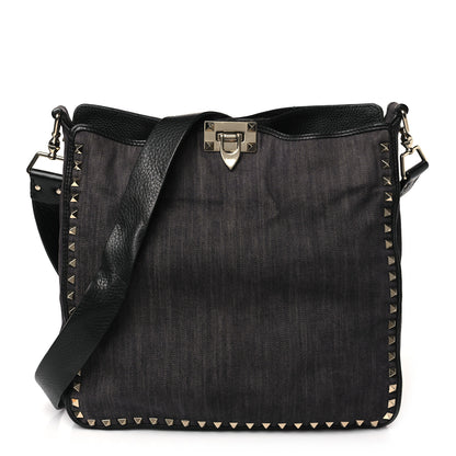 Valentino Garavani Denim Small Rockstud Flip-Lock Messenger Bag Blue 1 of 10