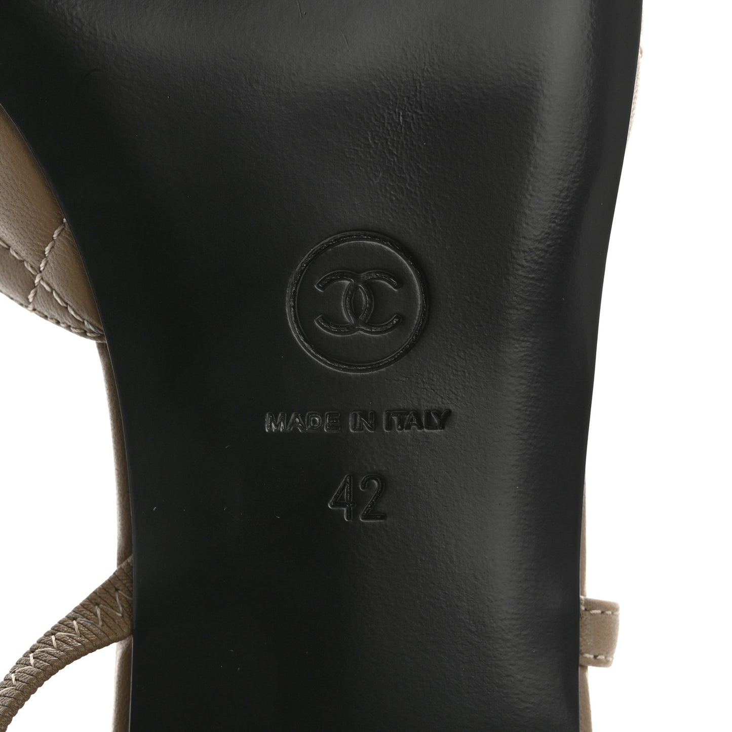 Lambskin Patent Cap Toe CC Slingback Flats 42 Beige Black