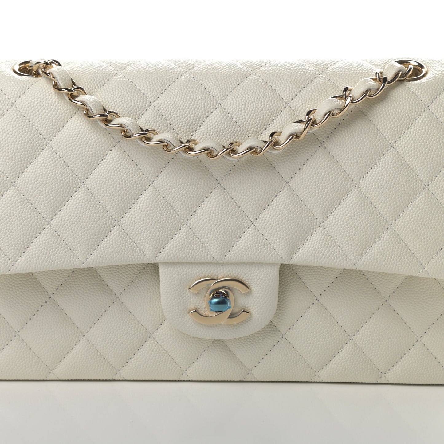 Caviar Quilted Medium Double Flap White