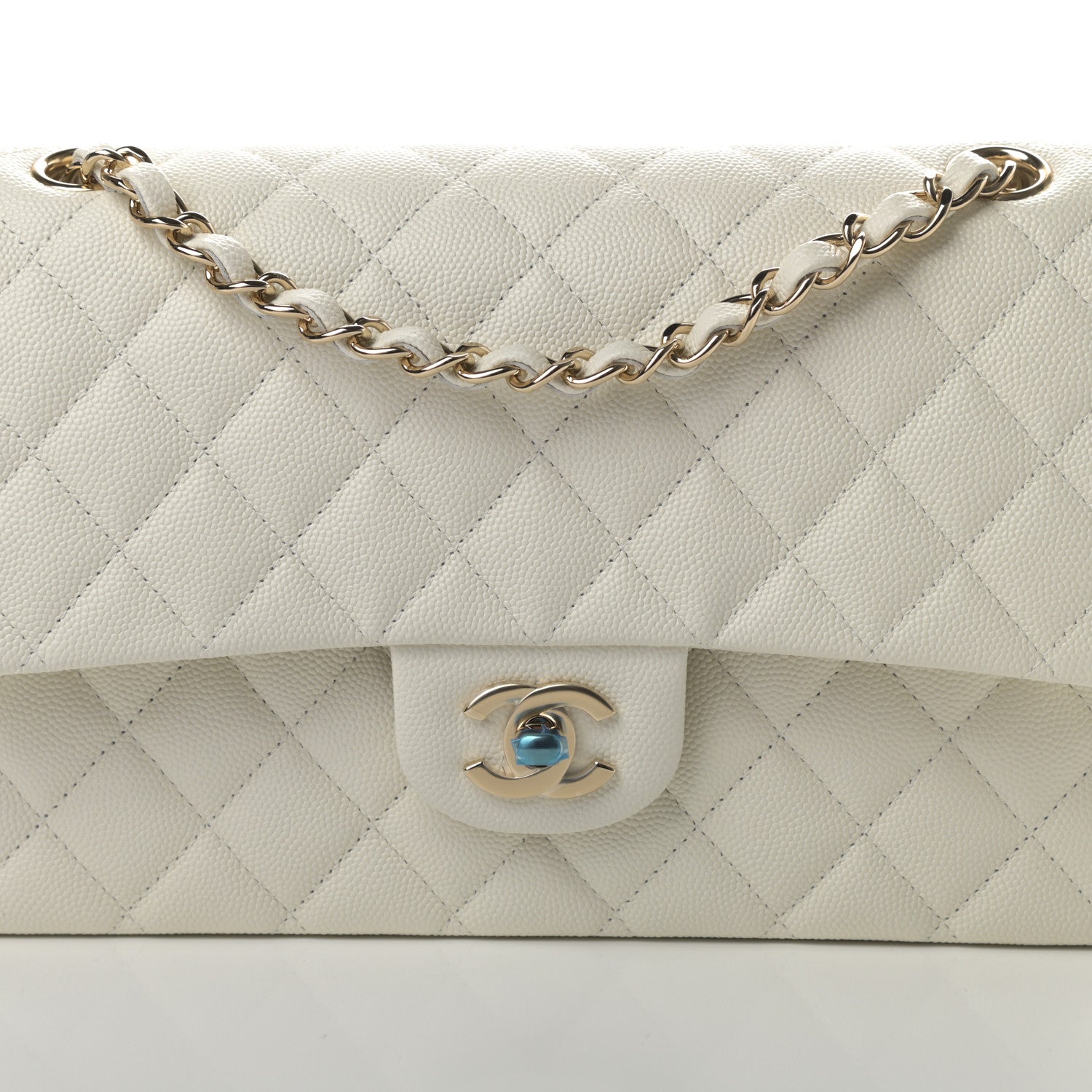 Chanel Caviar Quilted Medium Double Flap White 8 of 11