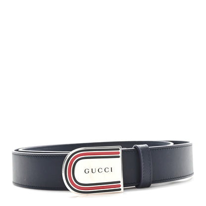 Gucci Moon Calfskin Round Plaque 35mm Belt 100 40 Navy 1 of 4