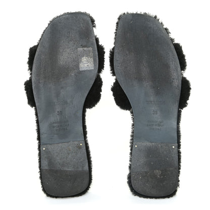 Hermes Woolskin Oran Sandals 38 Black 4 of 14