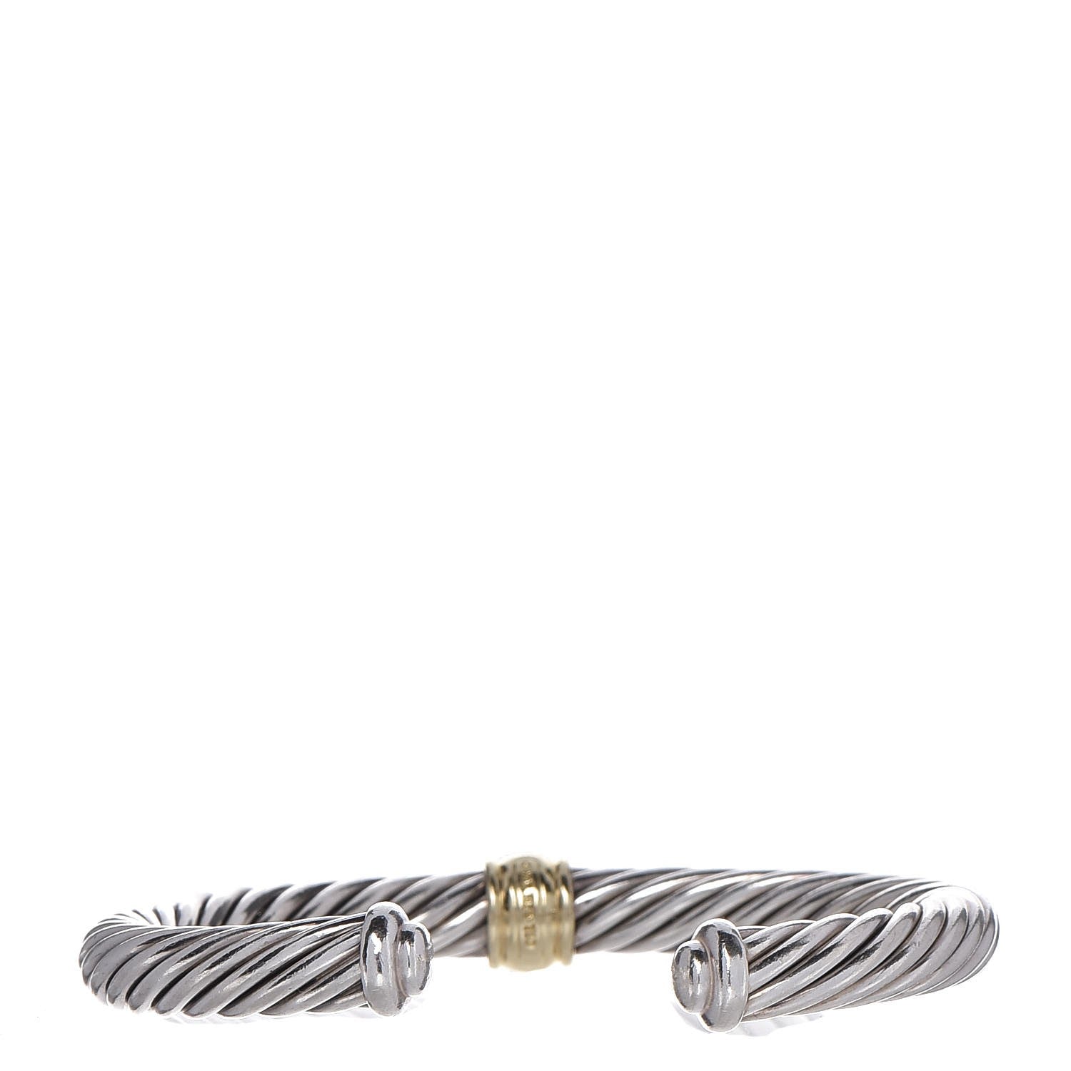 David Yurman Sterling Silver 18K Yellow Gold Diamond 7mm Cable Classics Station Bracelet 3 of 6