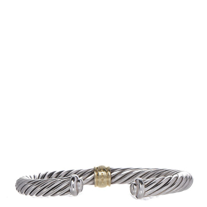 David Yurman Sterling Silver 18K Yellow Gold Diamond 7mm Cable Classics Station Bracelet 3 of 6