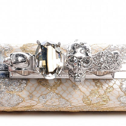Alexander McQueen Lake Tulip Lace Knuckle-Duster Clutch Bag Silver 10 of 15