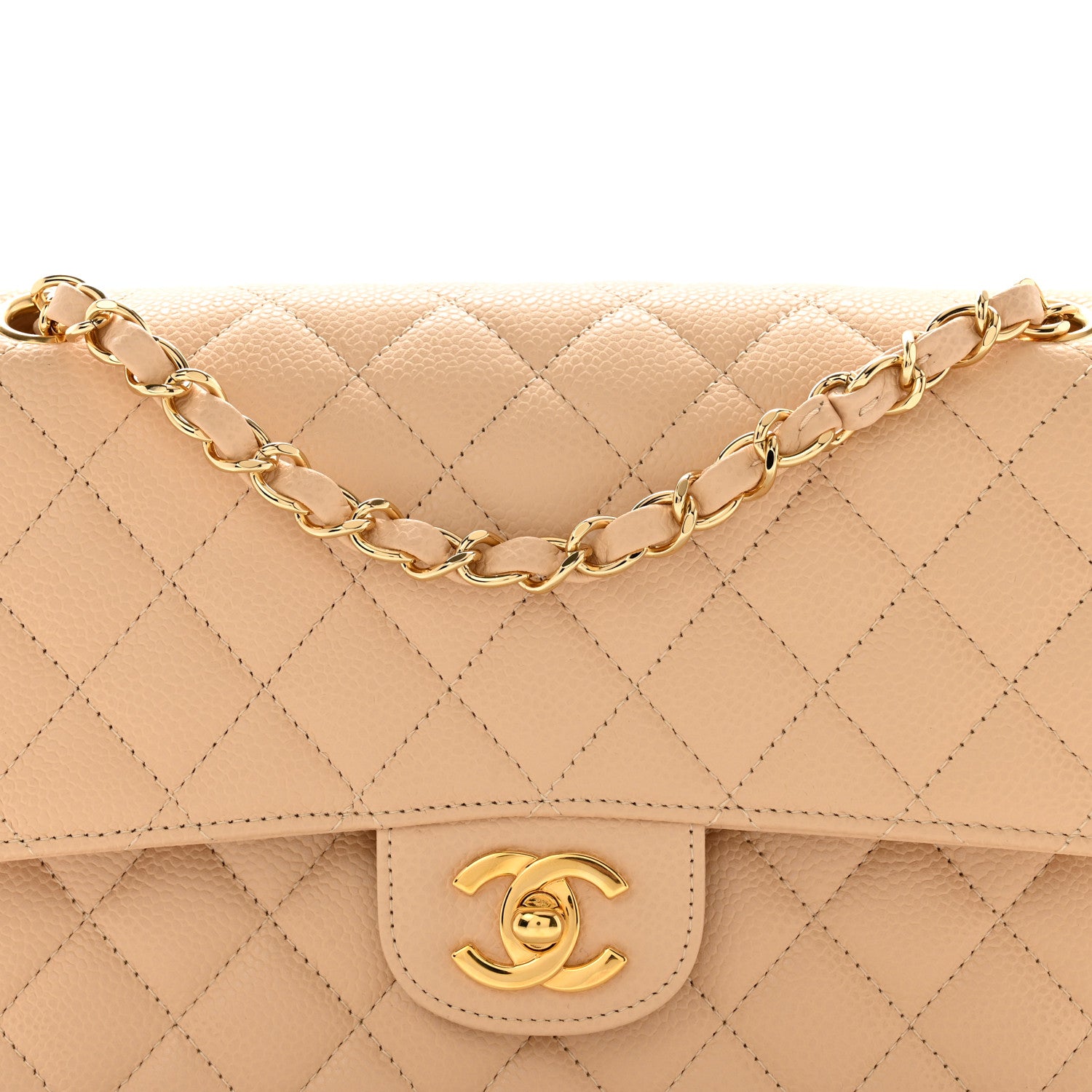 Chanel Caviar Quilted Medium Double Flap Beige 8 of 10