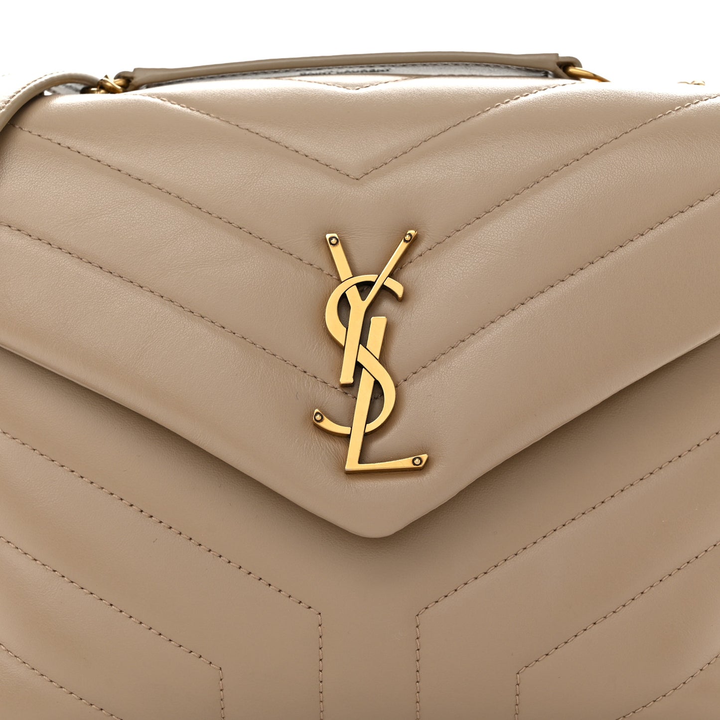 Calfskin Y Quilted Monogram Small Loulou Chain Satchel Dark Beige