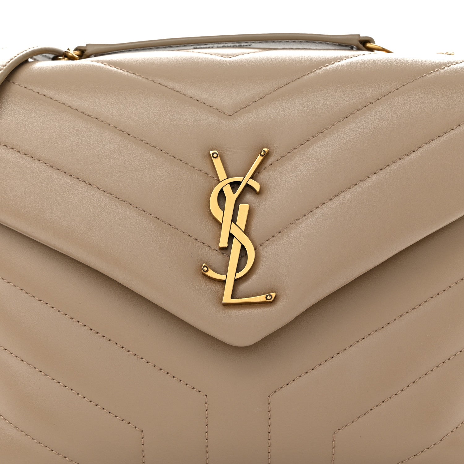Saint Laurent Calfskin Y Quilted Monogram Small Loulou Chain Satchel Dark Beige 8 of 10
