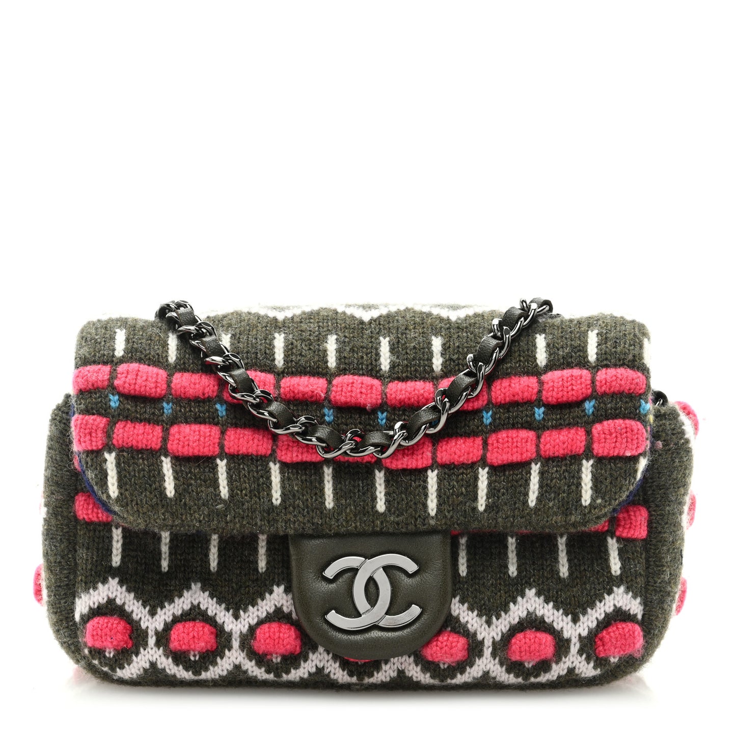 Cashmere Knit Extra Mini Single Flap Khaki Multicolor