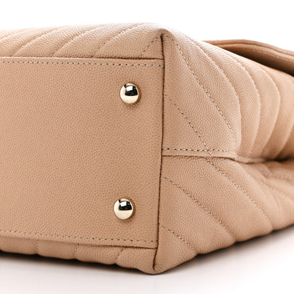 Chanel Caviar Chevron Quilted Medium Coco Handle Flap Beige 21 of 27