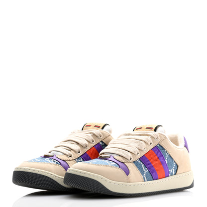 Gucci Calfskin Lame GG Monogram Web Womens Screener Sneakers 35 Blue Silver Dusty Milk Shine Purple 3 of 9