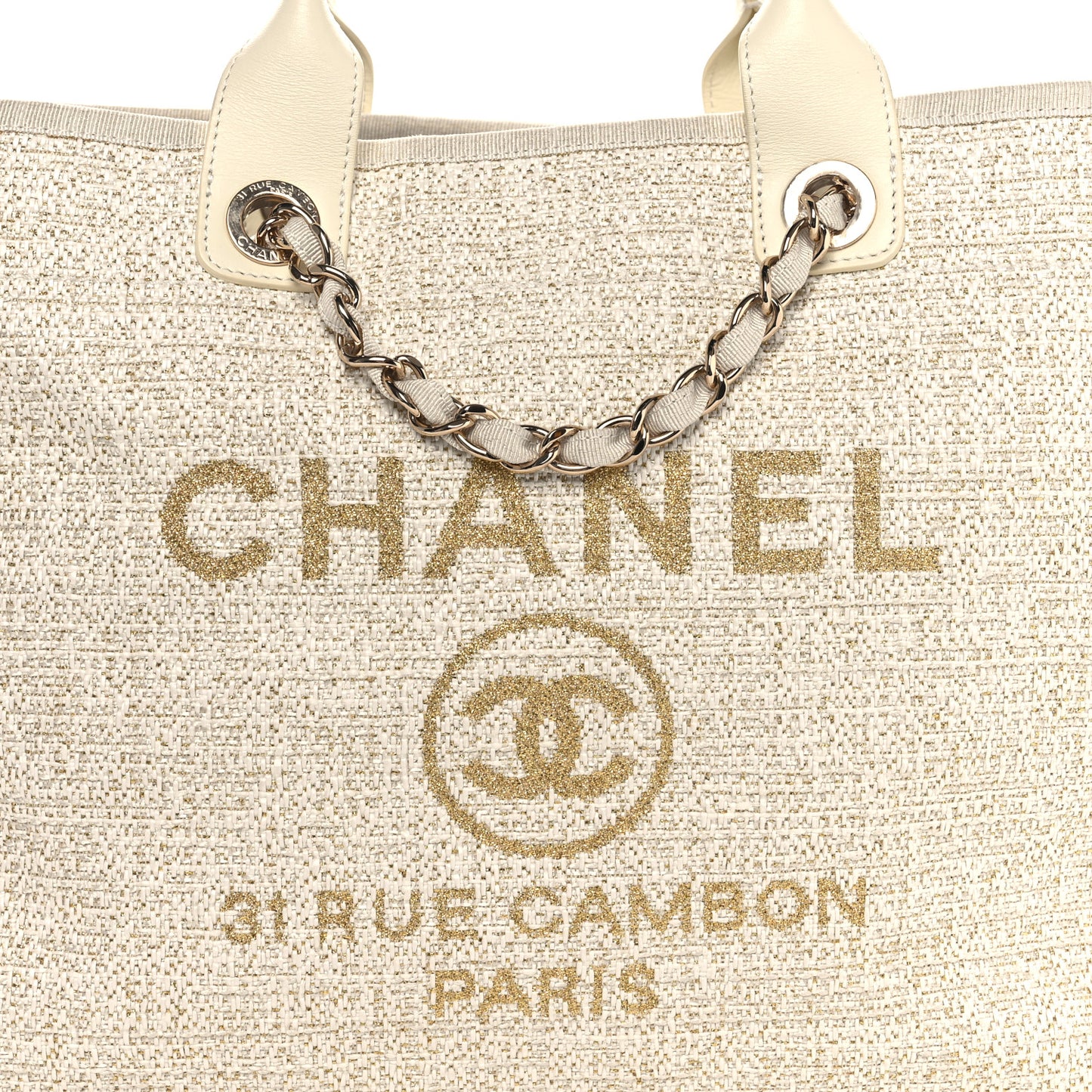 Lurex Boucle Medium Deauville Tote White