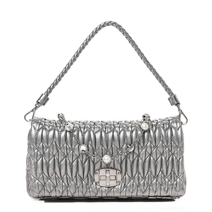 Miu Miu Metallic Nappa Matelasse Crystal Flap Clutch Cromo 1 of 9