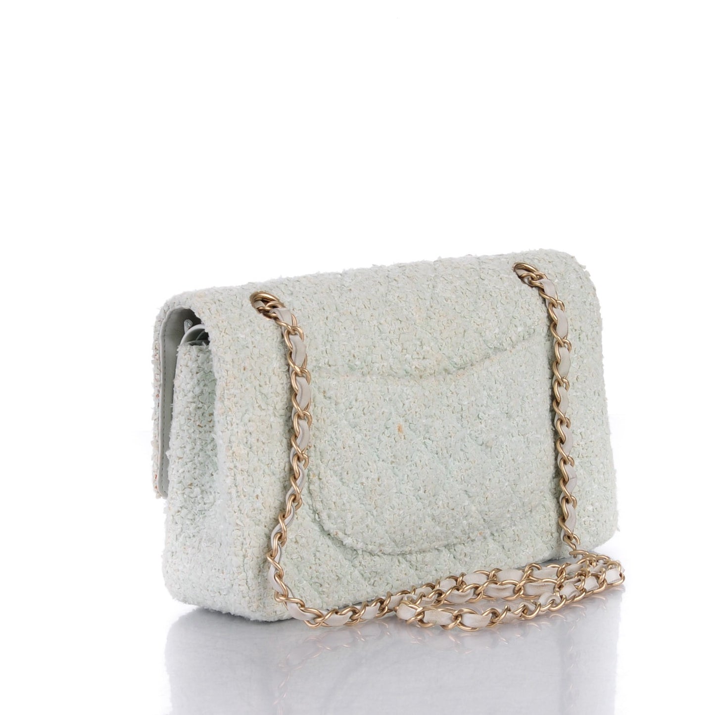 Tweed Quilted Medium Double Flap Light Turquoise
