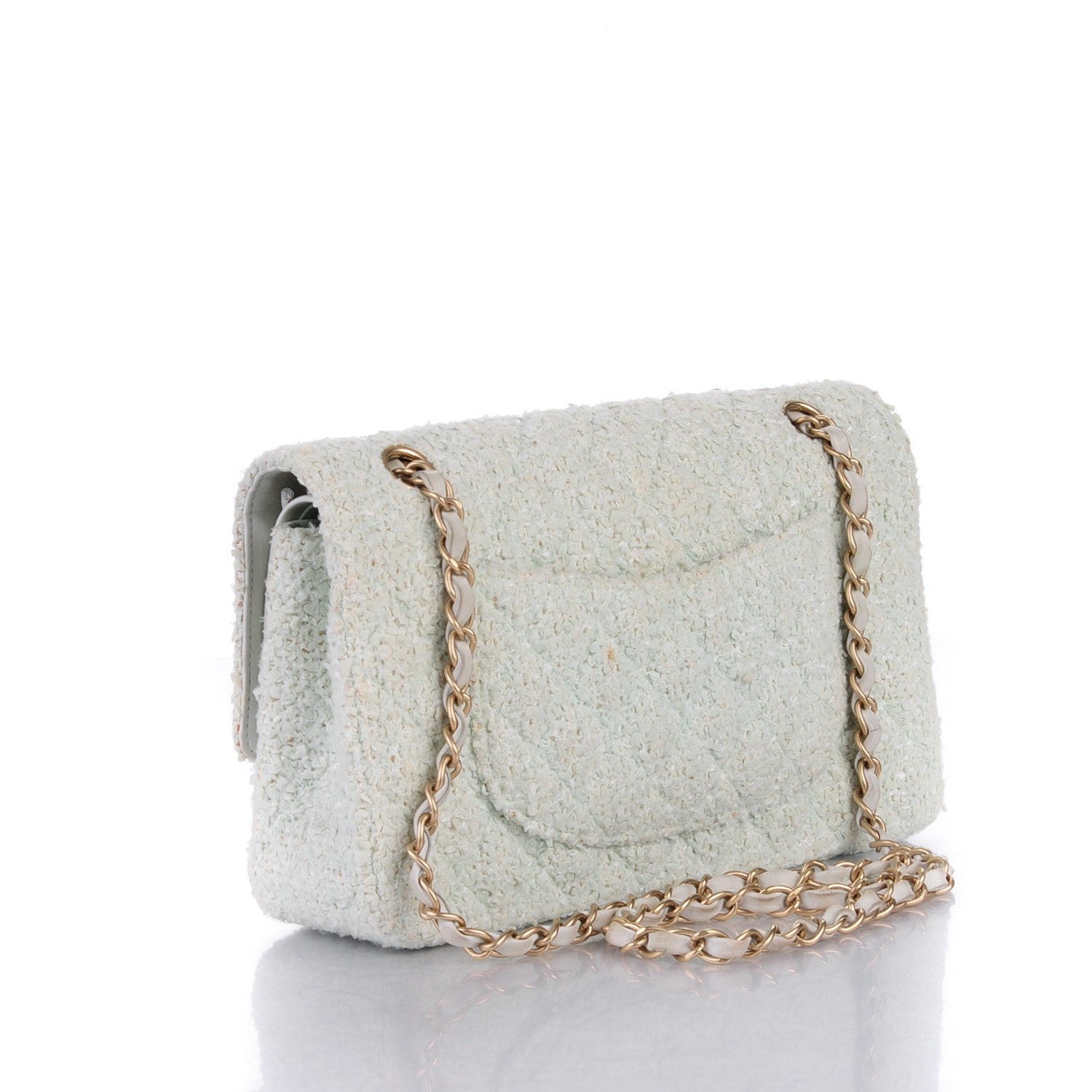 Chanel Tweed Quilted Medium Double Flap Light Turquoise 3 of 11