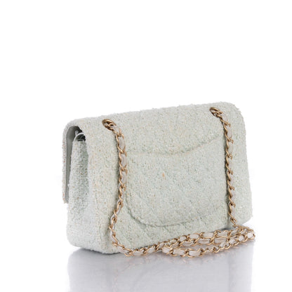 Chanel Tweed Quilted Medium Double Flap Light Turquoise 3 of 11
