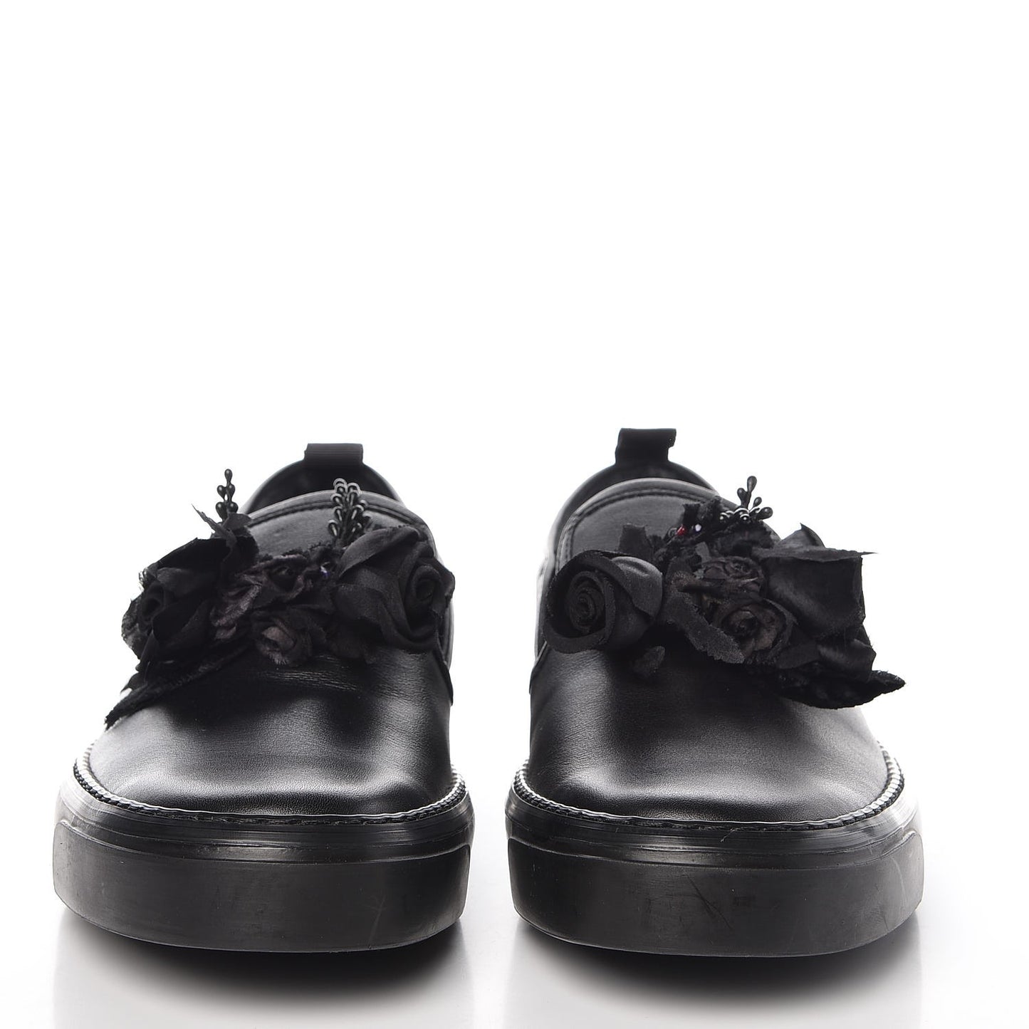 Calfskin Floral Slip On Sneakers 38 Black