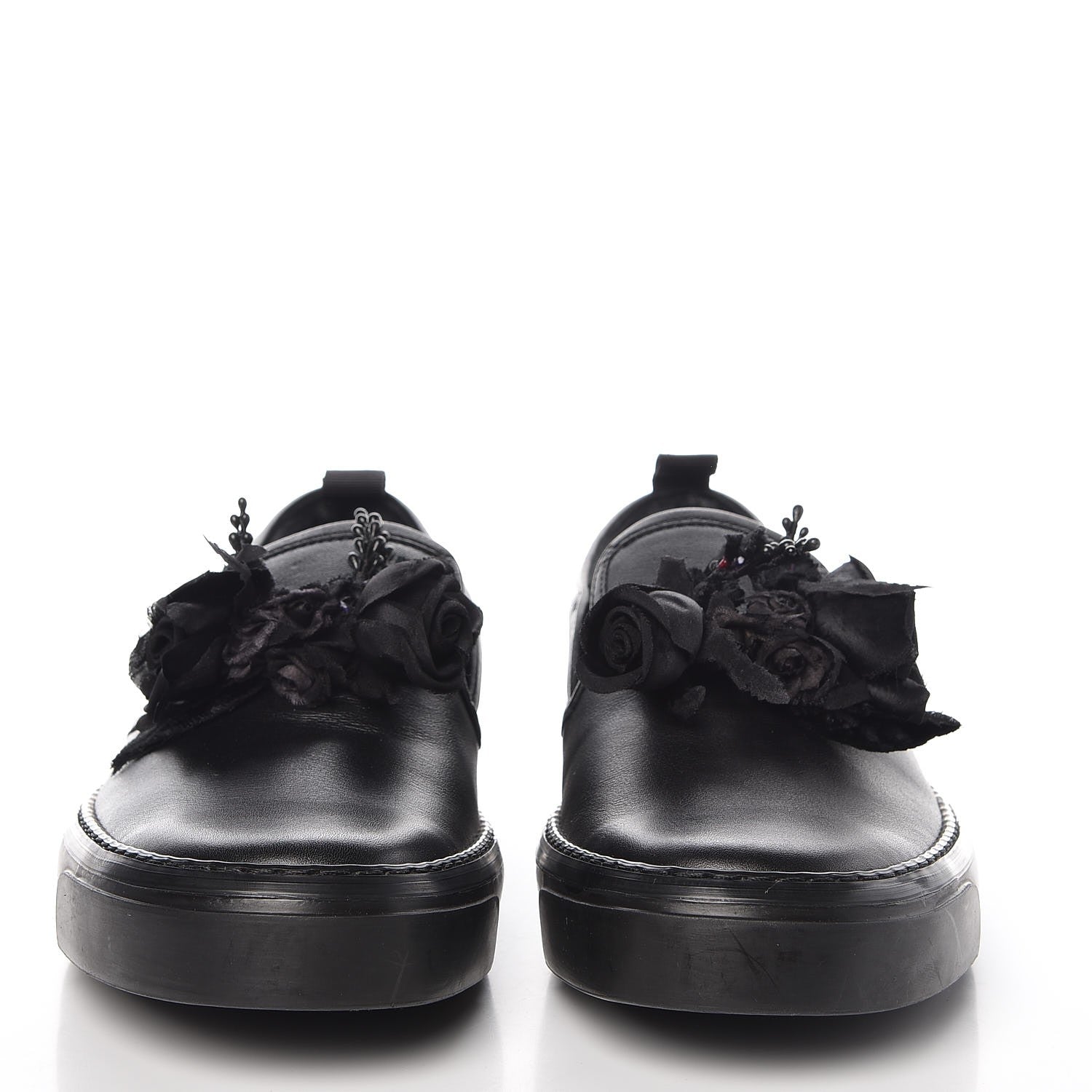 Gucci Calfskin Floral Slip On Sneakers 38 Black 2 of 10