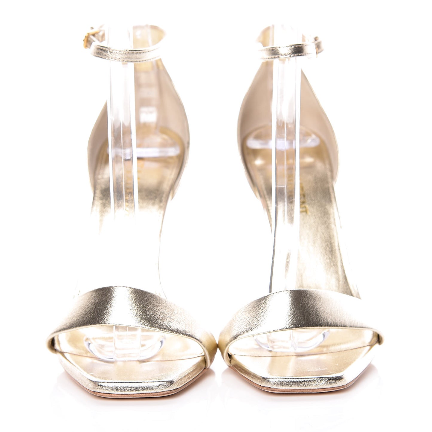 Metallic Lambskin Amber Ankle Strap Sandals 35 Gold