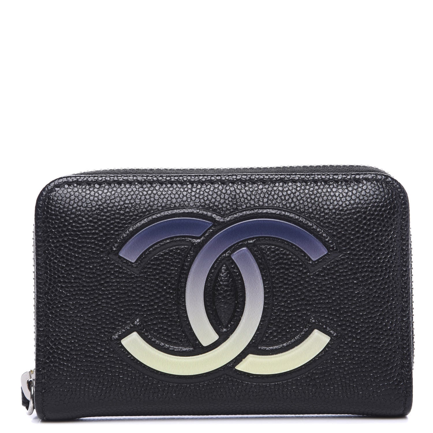 Chanel Caviar CC Small Zip Around Coin Purse Black Blue Green 1 of 7