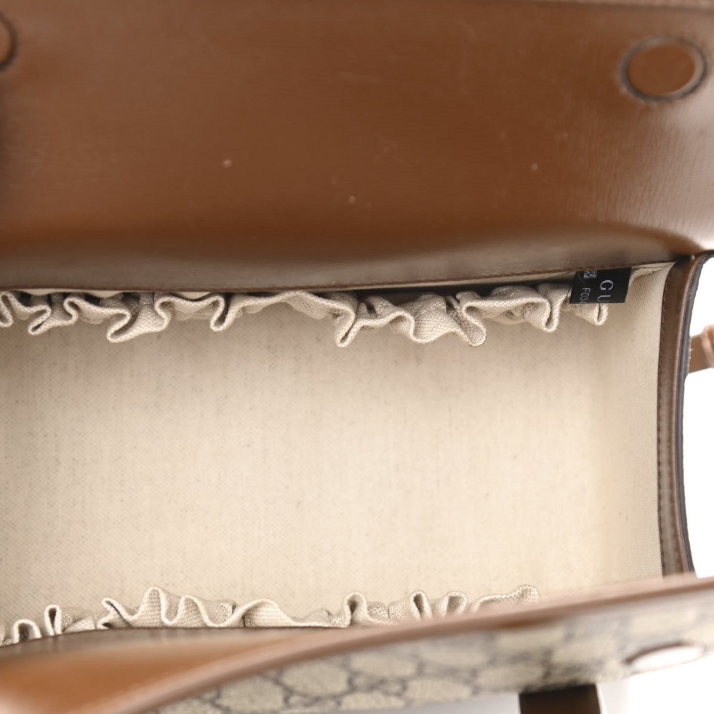 GG Supreme Monogram Azalea Calfskin Mini Horsebit 1955 Foldover Top Handle Bag Beige Ebony Brown Sugar