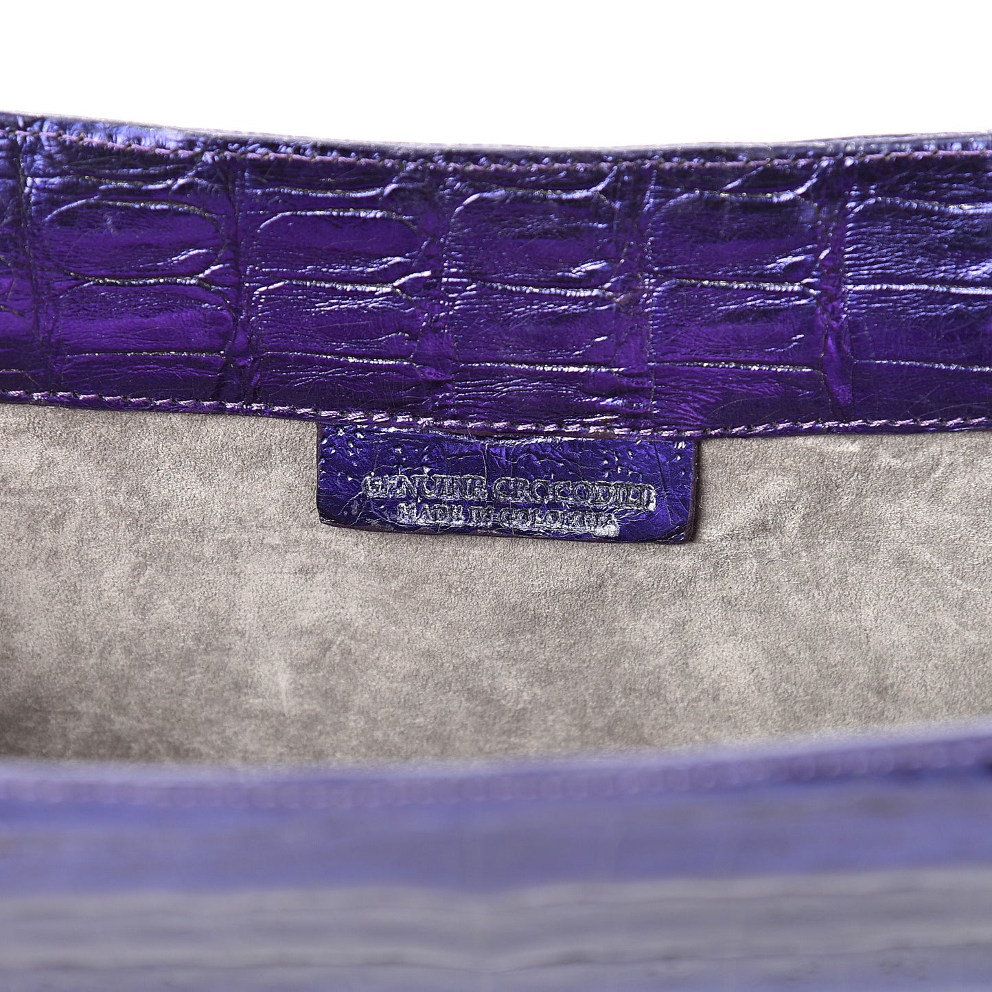 Metallic Crocodile Clutch Purple