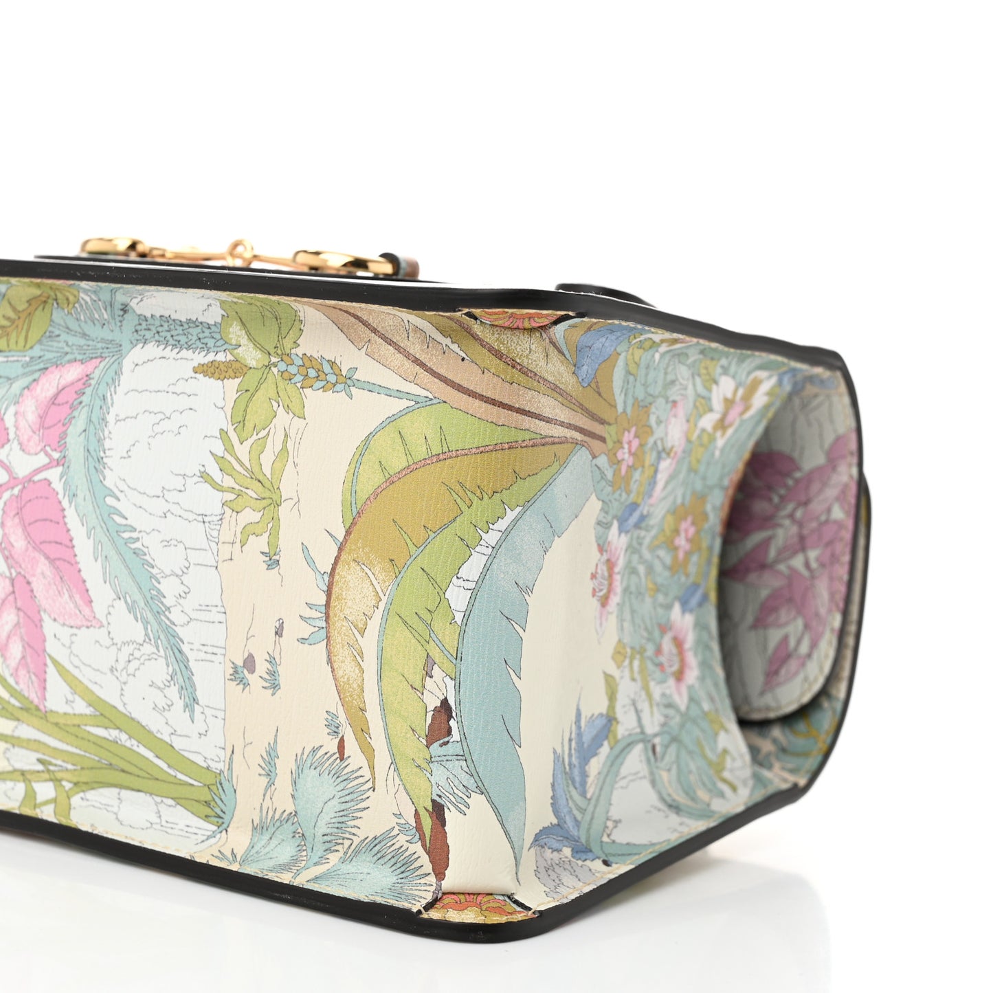 New Shangai Calfskin Tiger Savanah Mini Horsebit 1955 Foldover Top Handle Bag Chalky White Multicolor