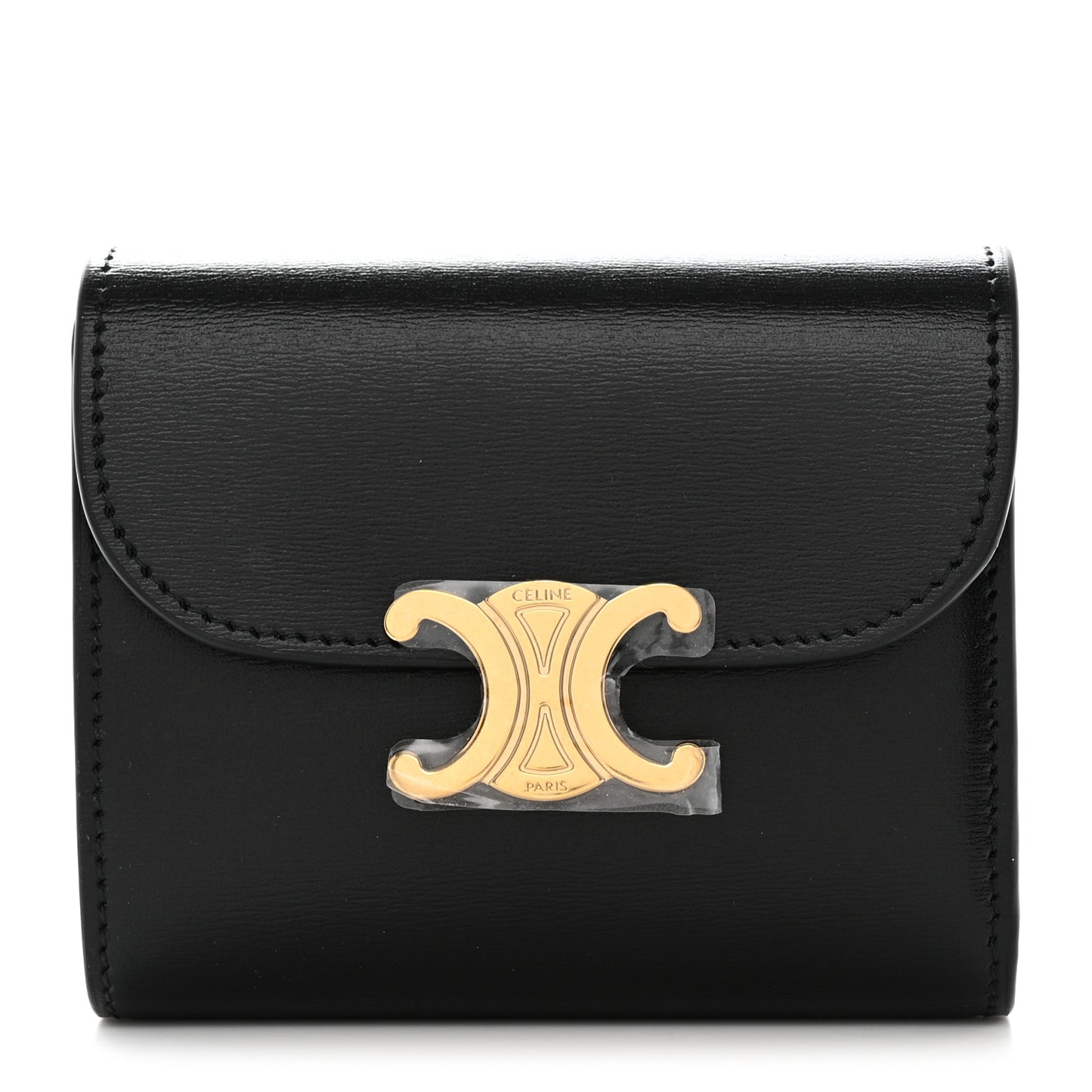 Shiny Calfskin Small Triomphe Wallet Black
