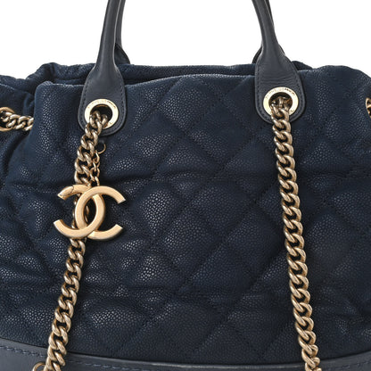 Chanel Iridescent Caviar Quilted Globe Trotter Shopping Tote Navy Blue 8 of 20