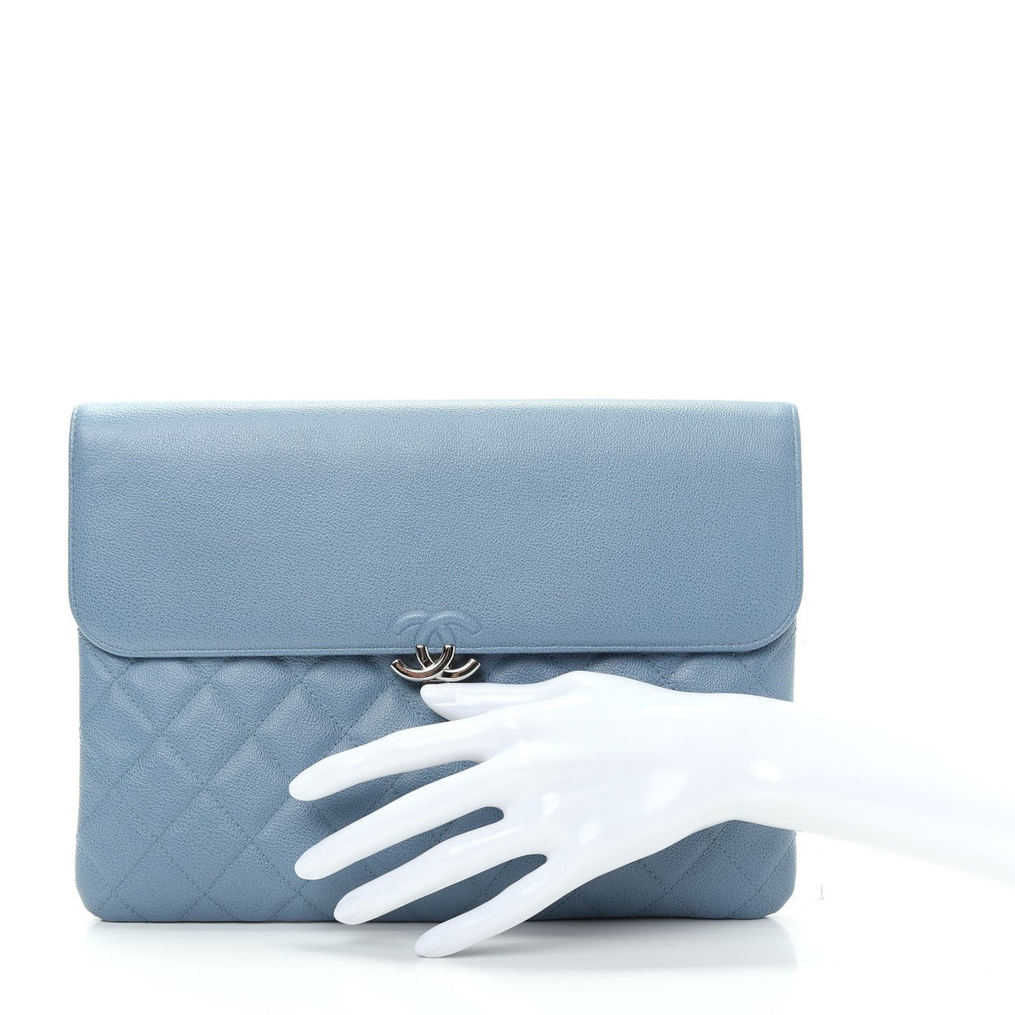 Grained Calfskin Quilted CC Box Pouch Light Blue
