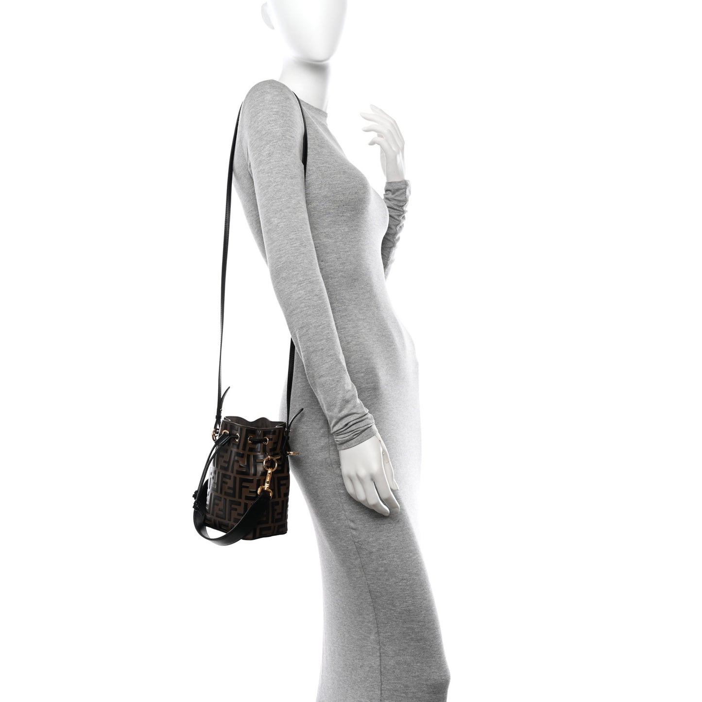 Vitello Liberty F is Fendi Bi-Color FF 1974 Embossed Mini Mon Tresor Bucket Bag Maya Black