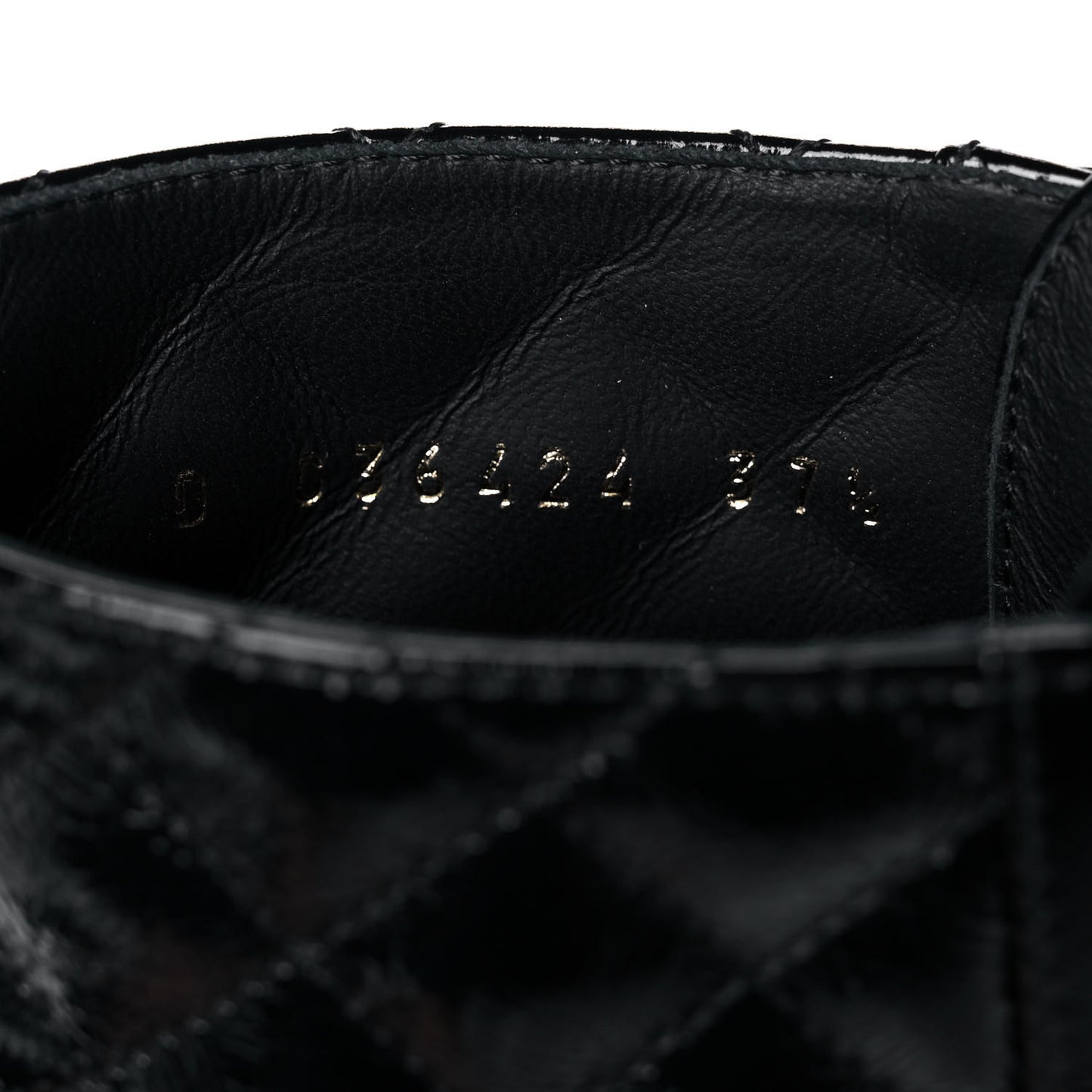 Shiny Calfskin Quilted Lace Up Combat Boots 37.5 Black