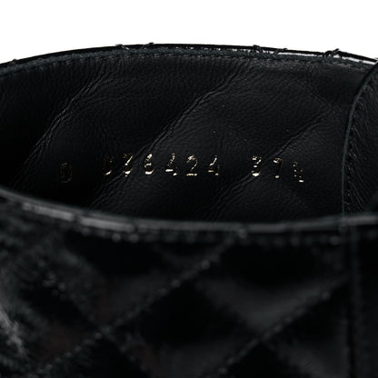 Chanel Shiny Calfskin Quilted Lace Up Combat Boots 37.5 Black 10 of 11