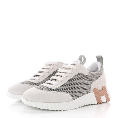Hermes Air Mesh Suede Goatskin Bouncing Sneakers 36 Gris Lulea White 3 of 10