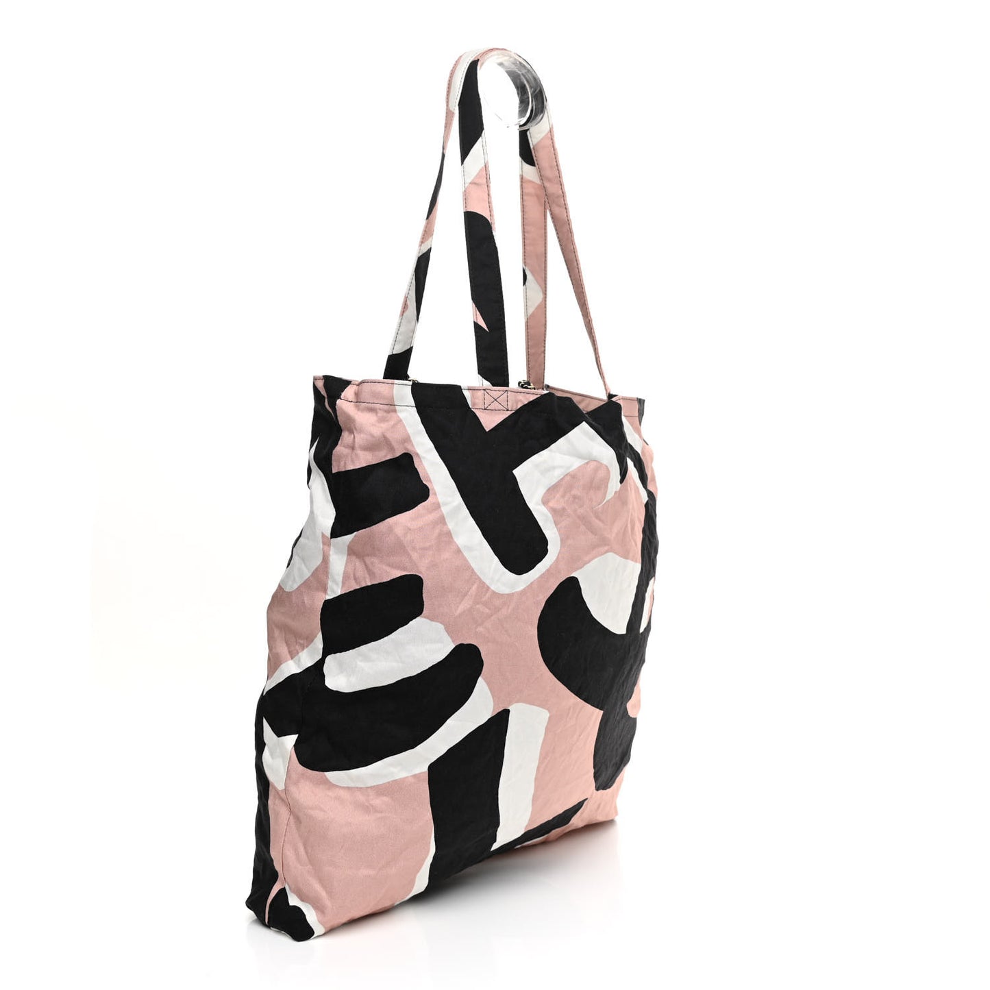 Jersey Fabric Quilted Foldable Tote With Chain Black Multicolor