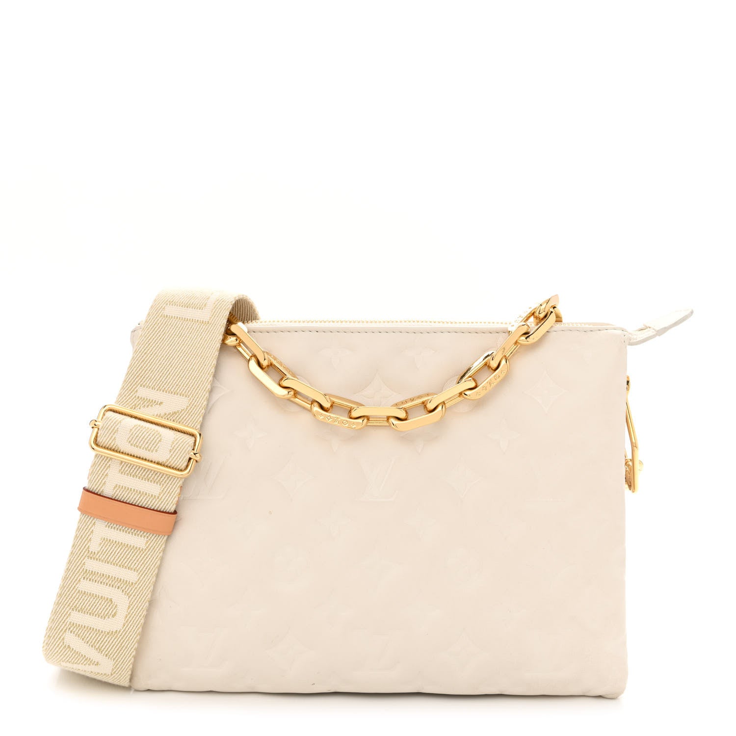 Louis Vuitton Lambskin Embossed Monogram Coussin PM Beige Cream 1 of 11