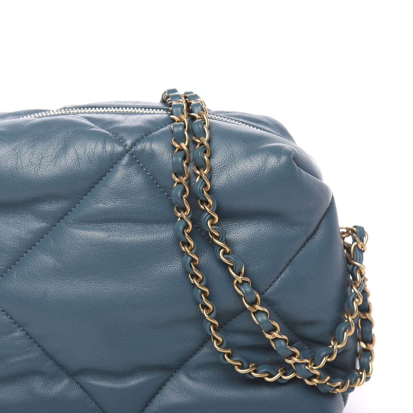 Lambskin Quilted Small Bowling Bag Turquoise