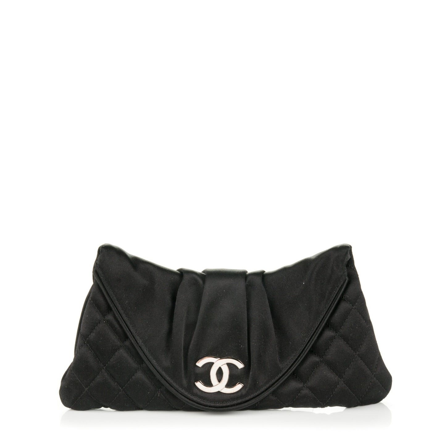 Satin Quilted Flap Clutch Black