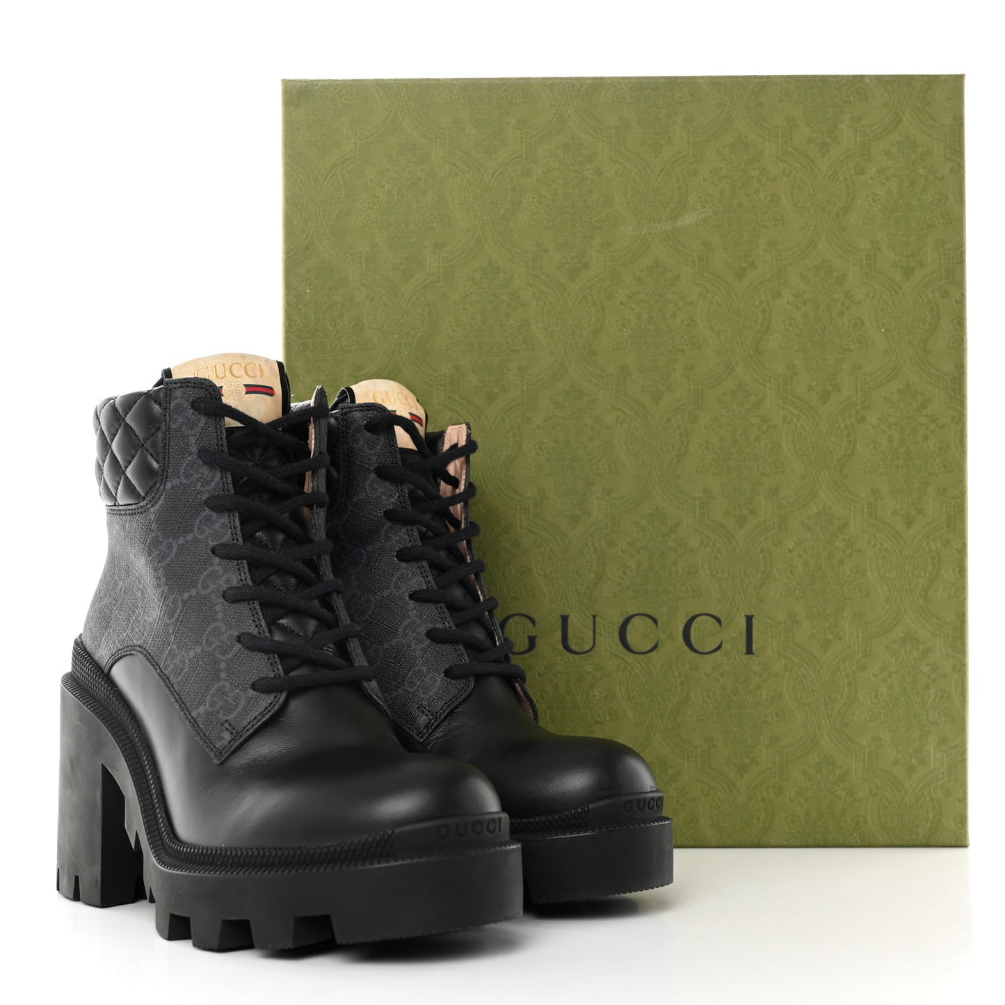 Apollo Calfskin GG Supreme Nappa Samoa Quilted Lace Up Ankle Boots 35 Black