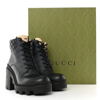 Gucci Apollo Calfskin GG Supreme Nappa Samoa Quilted Lace Up Ankle Boots 35 Black 12 of 12