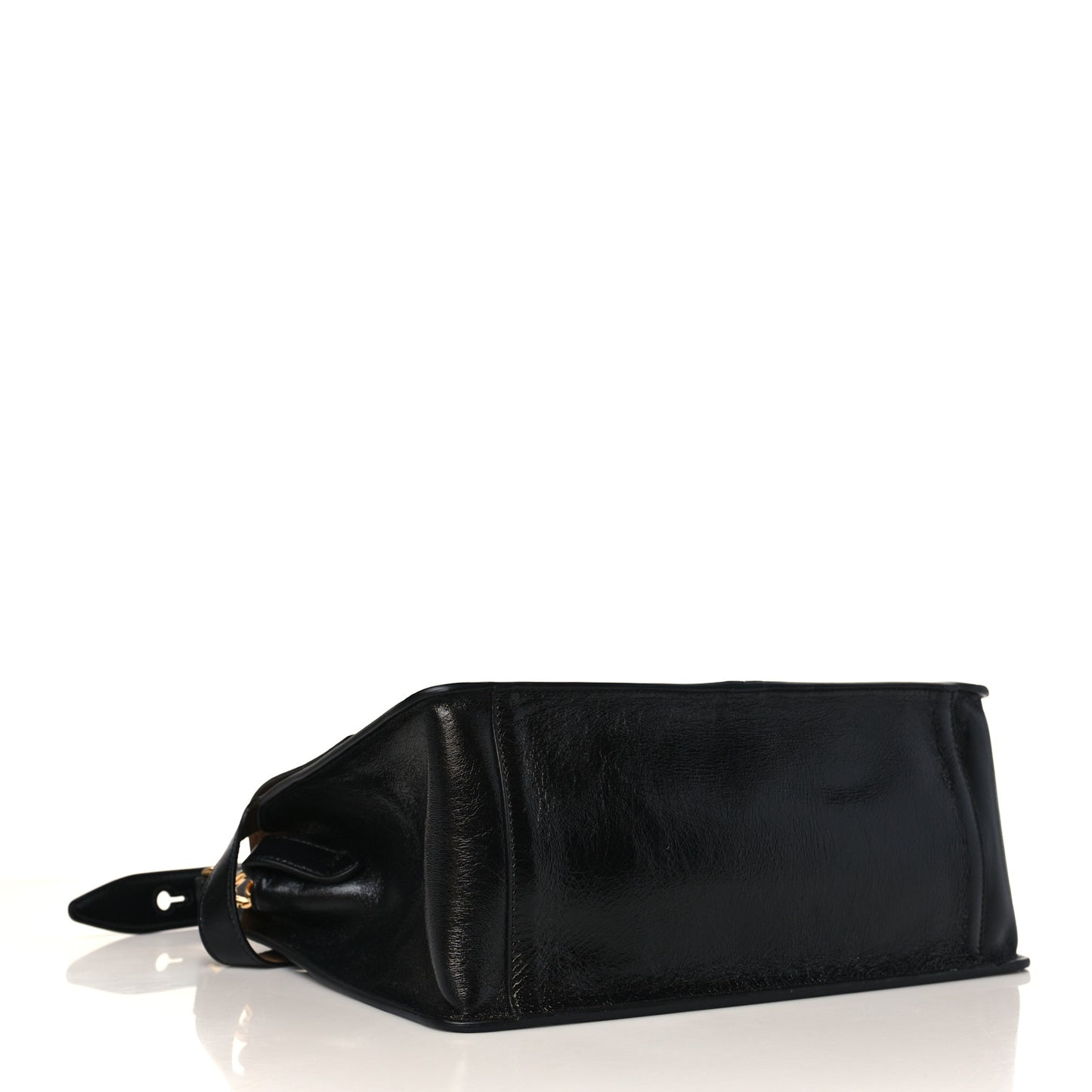 Agnello Old Shine Large Kan U Shoulder Bag Black