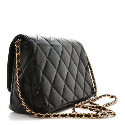 Chanel Shiny Lambskin Quilted Mini Pearl Logo Flap Black 3 of 10