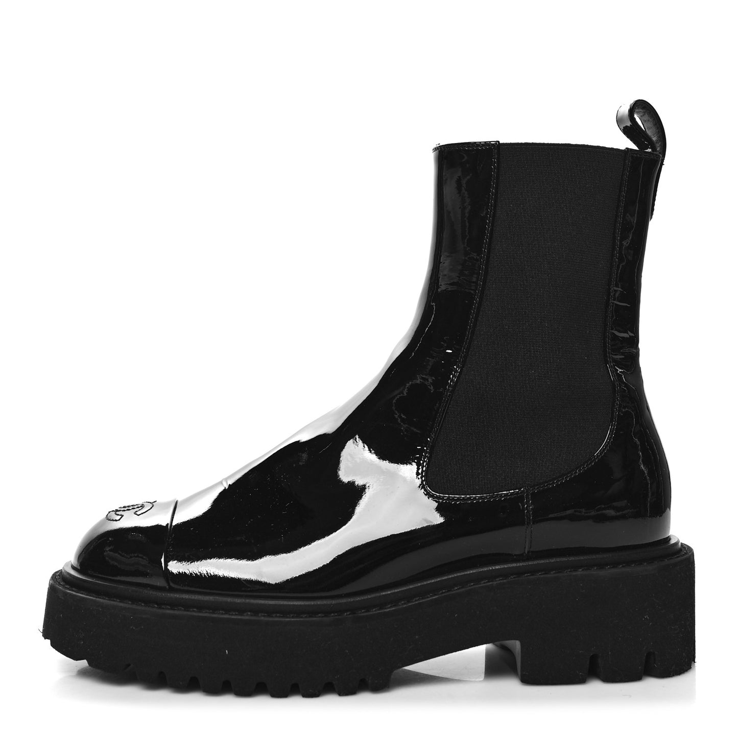 Patent Cap Toe Short Boots 38 Black