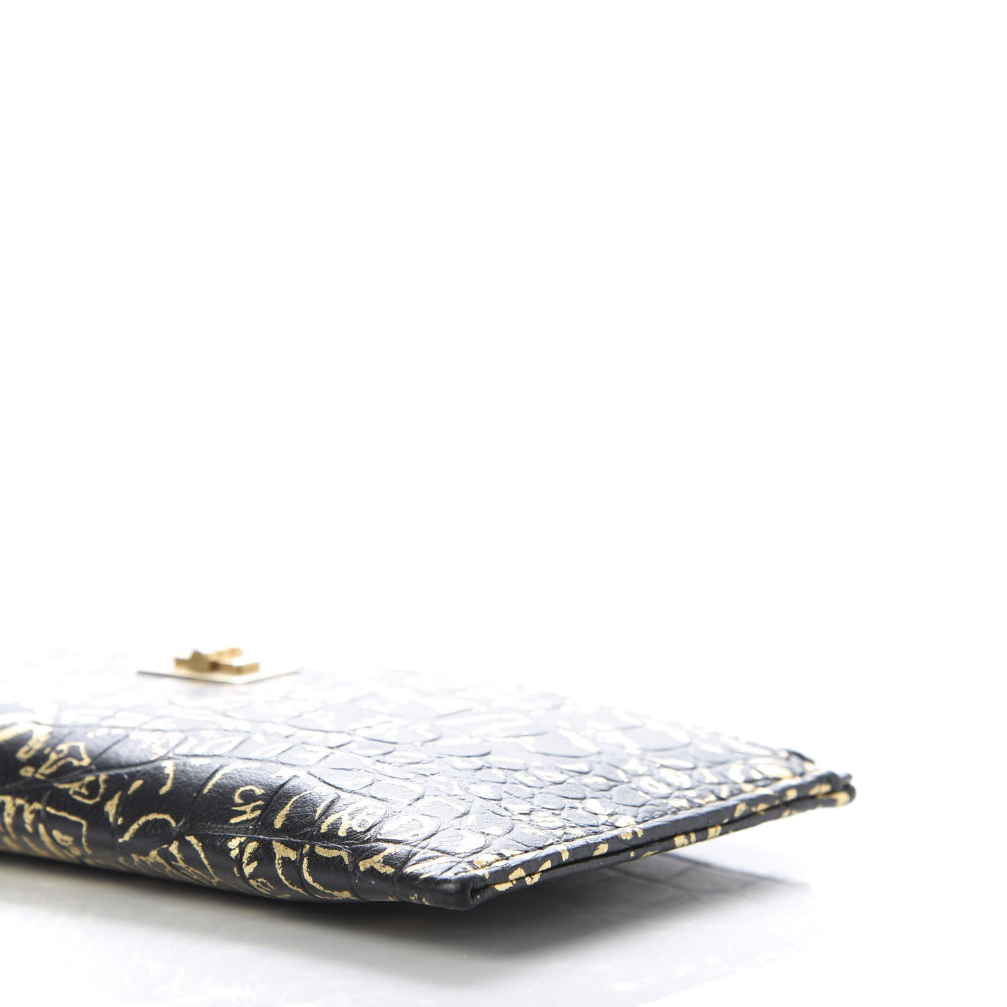 Calfskin Crocodile Embossed Graffiti 2.55 Cocodile Reissue Zip Pouch Black Gold
