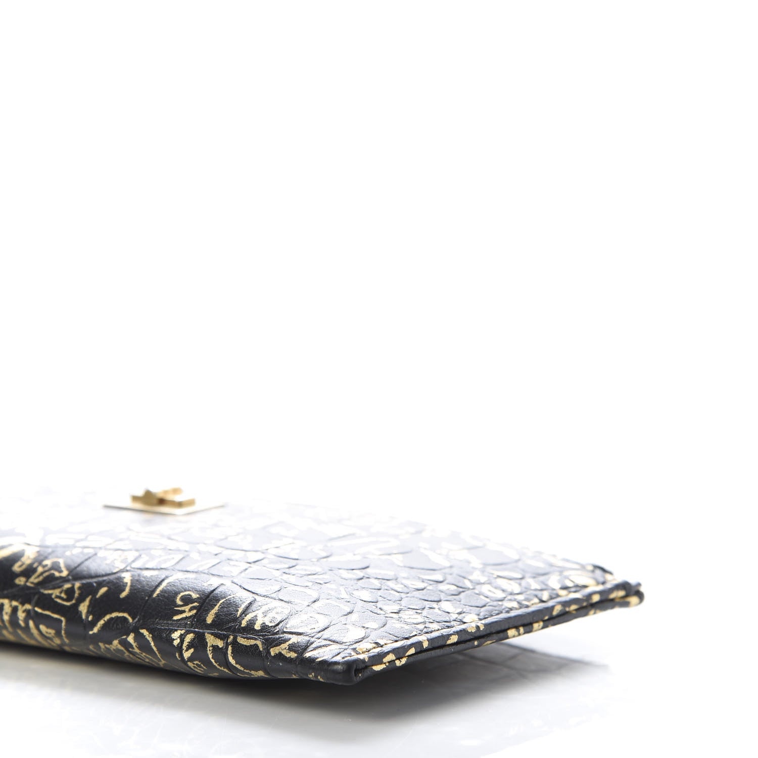 Chanel Calfskin Crocodile Embossed Graffiti 2.55 Cocodile Reissue Zip Pouch Black Gold 7 of 9