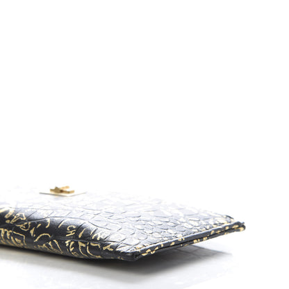 Chanel Calfskin Crocodile Embossed Graffiti 2.55 Cocodile Reissue Zip Pouch Black Gold 7 of 9