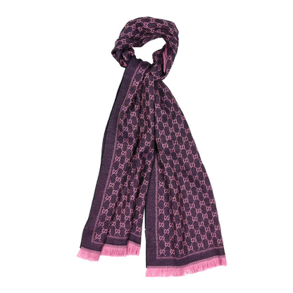 Gucci Wool Jacquard GG Monogram Sten Fringe Scarf Magenta Bordeaux 1 of 4
