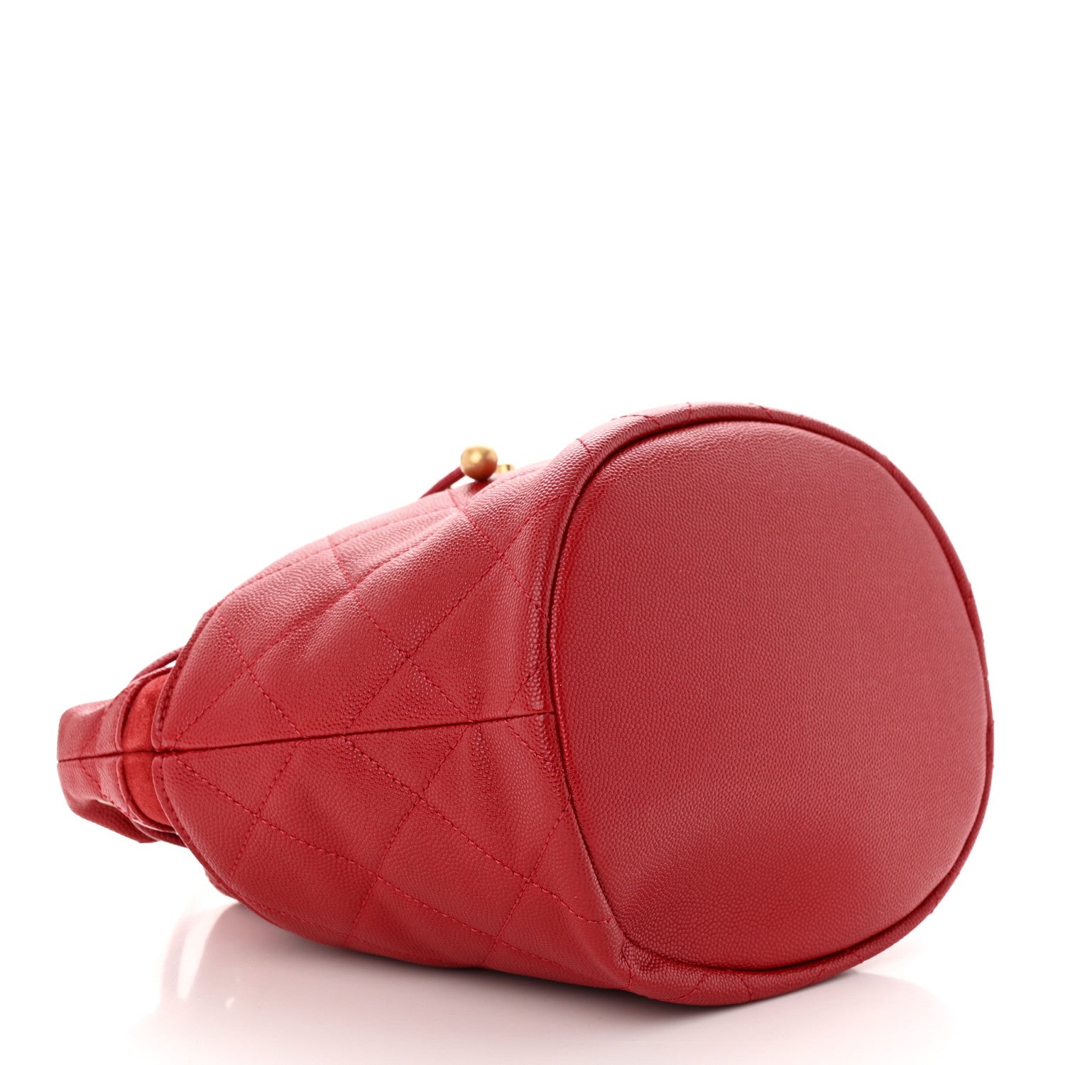 Chanel Caviar Suede Quilted Drawstring Bucket Bag Dark Red 4 of 11